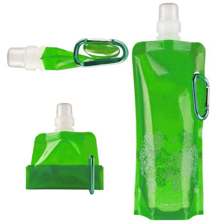 0.5L Portable Ultralight Foldable Silicone Water Bag Outdoor Sports Supplies Hiking Camping Soft Flask Waterproof Bag(Green)