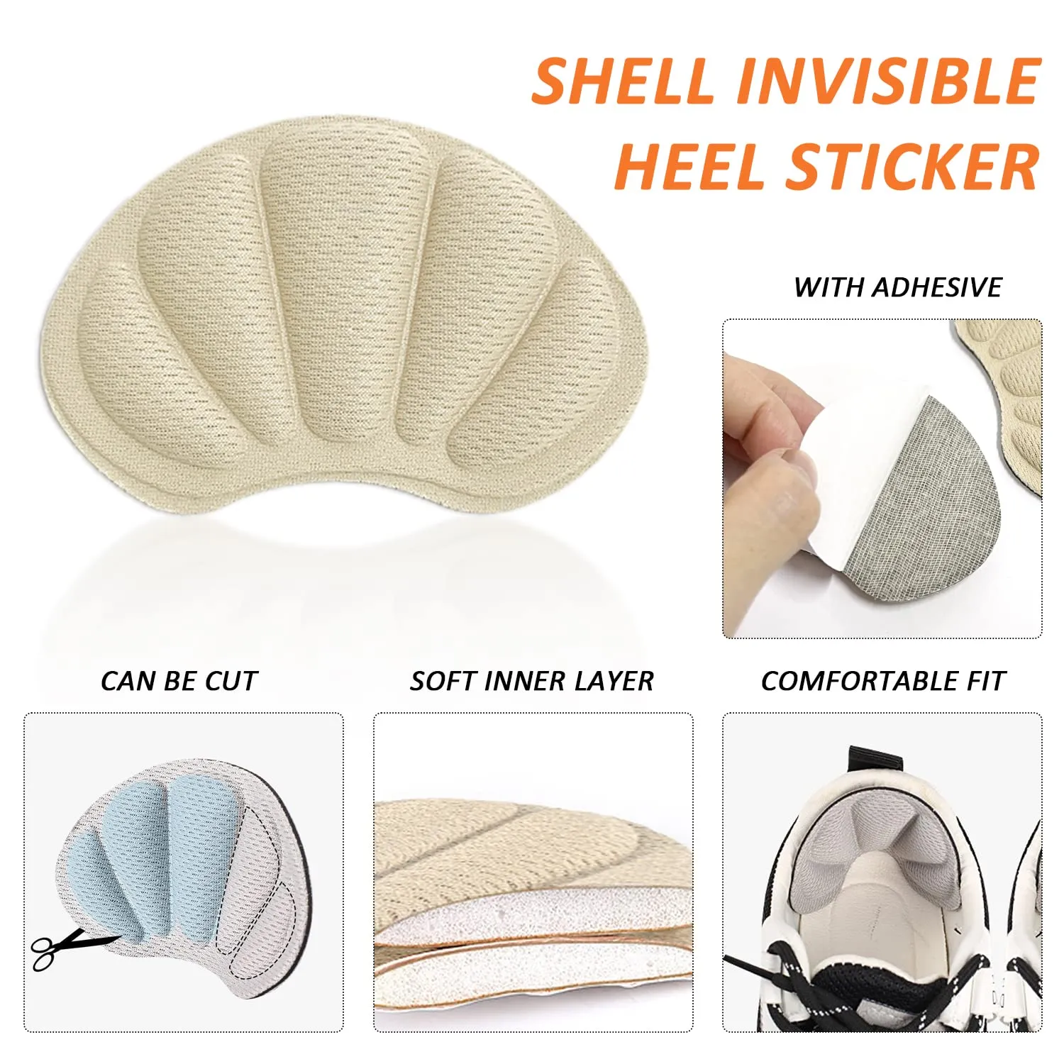 10 Pairs of Double-Sided self-Adhesive Shell Invisible Heel Stickers, Sponge Heel Pads, Thick Insoles, Anti-wear feet, can be Cut at Will