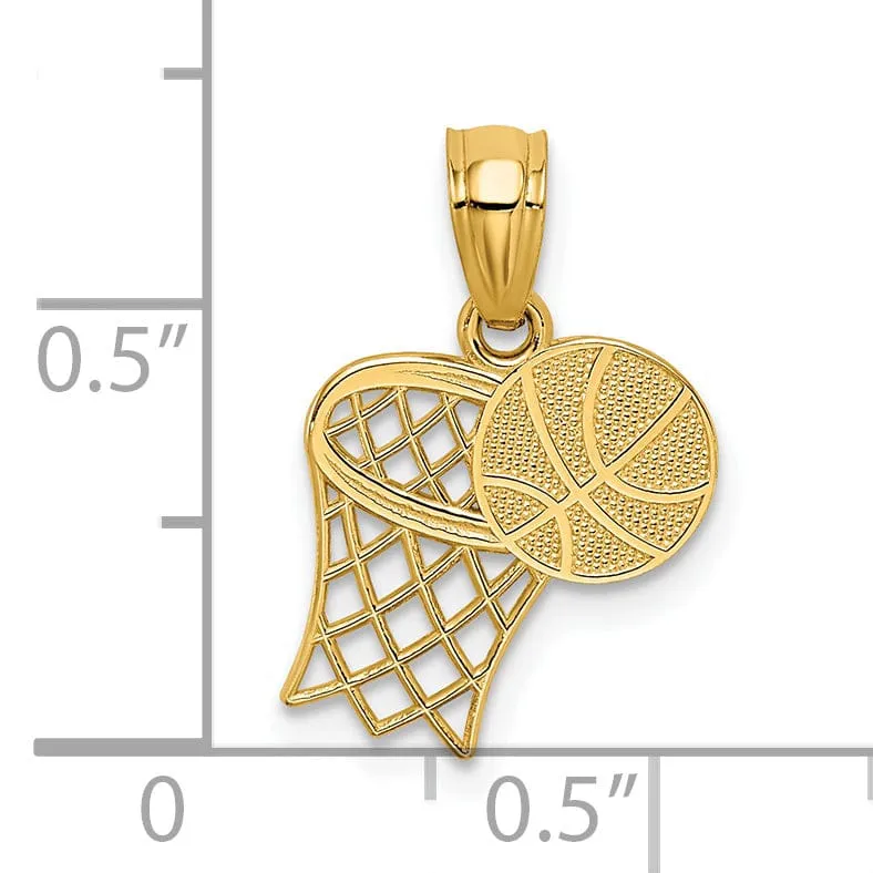 14k Yellow Gold Basketball and Hoop Pendant