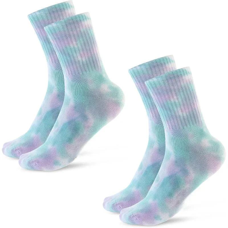 2 Pairs Of Colorful And Comfy Tie Dye Crew Socks