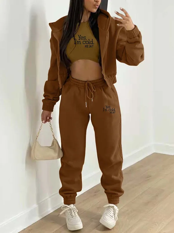 3-Piece Matching Set Tracksuit – Hoodies-Tanks-Pants