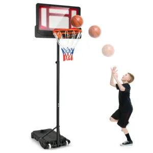 4.3-8.2 FT Portable Basketball Hoop with Adjustable Height and Wheels-Red