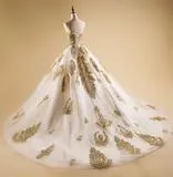 A line Evening Dress Lace Quinceanera Prom Dresses with Gold Appliques  PG703