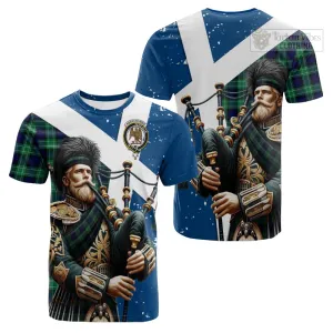 Abercrombie Tartan Cotton T-shirt with Family Crest Scottish Bagpiper Vibes