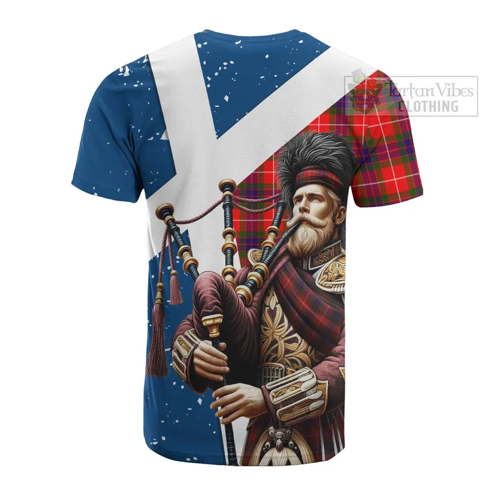 Abernethy Tartan Cotton T-shirt with Family Crest Scottish Bagpiper Vibes