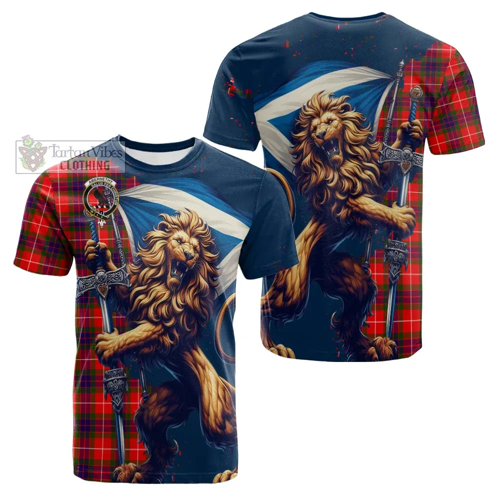 Abernethy Tartan Family Crest Cotton T-shirt with Scottish Majestic Lion