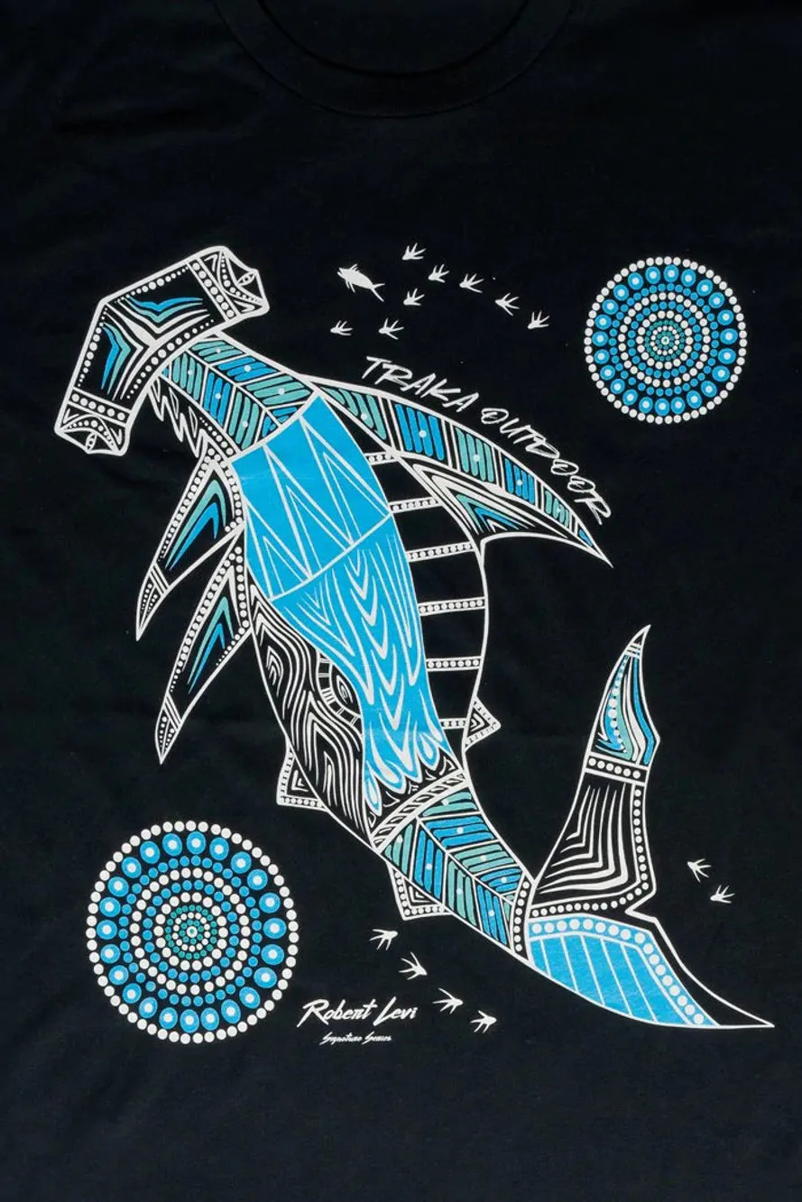 Aboriginal Art Unisex T-Shirt Hammerhead School Navy