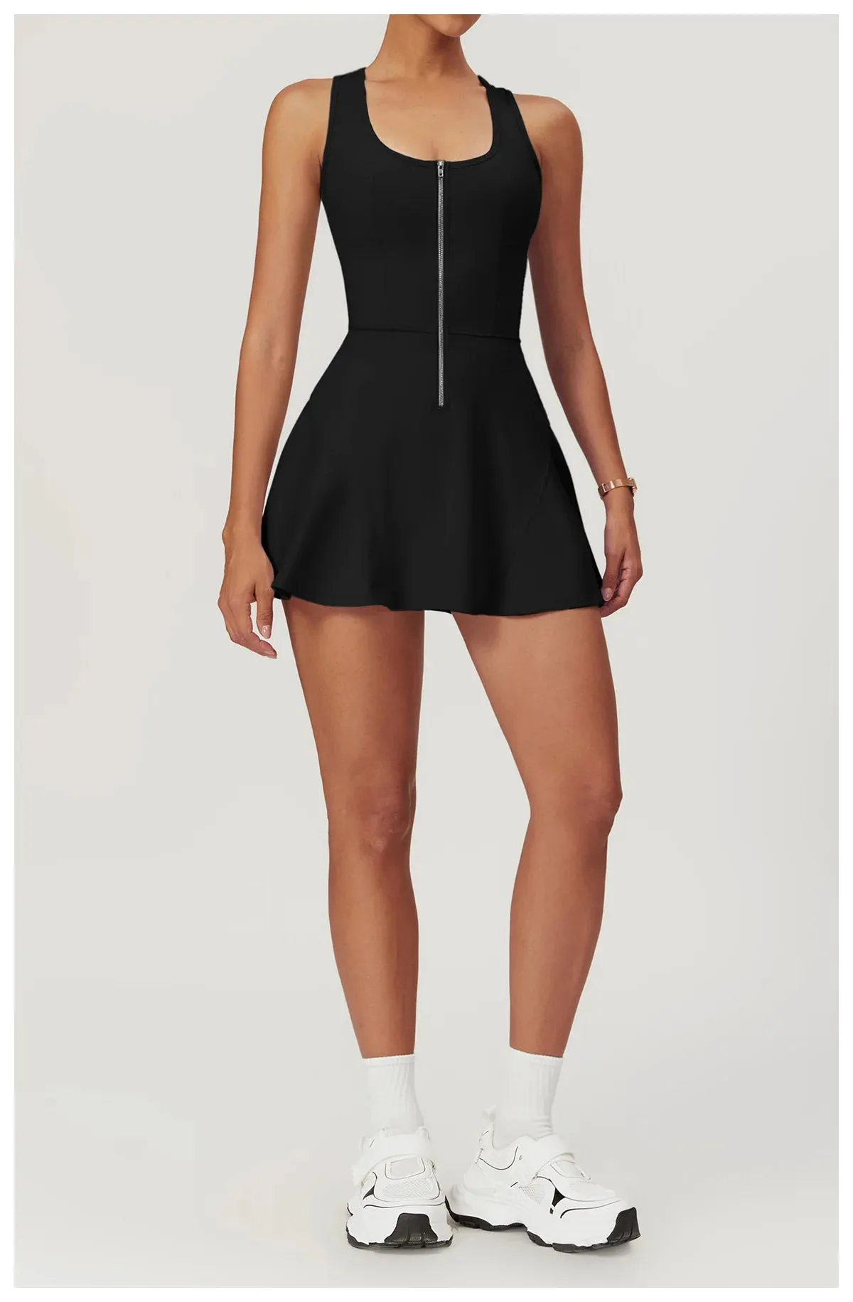 Activewear Zipper Dress with Shorts