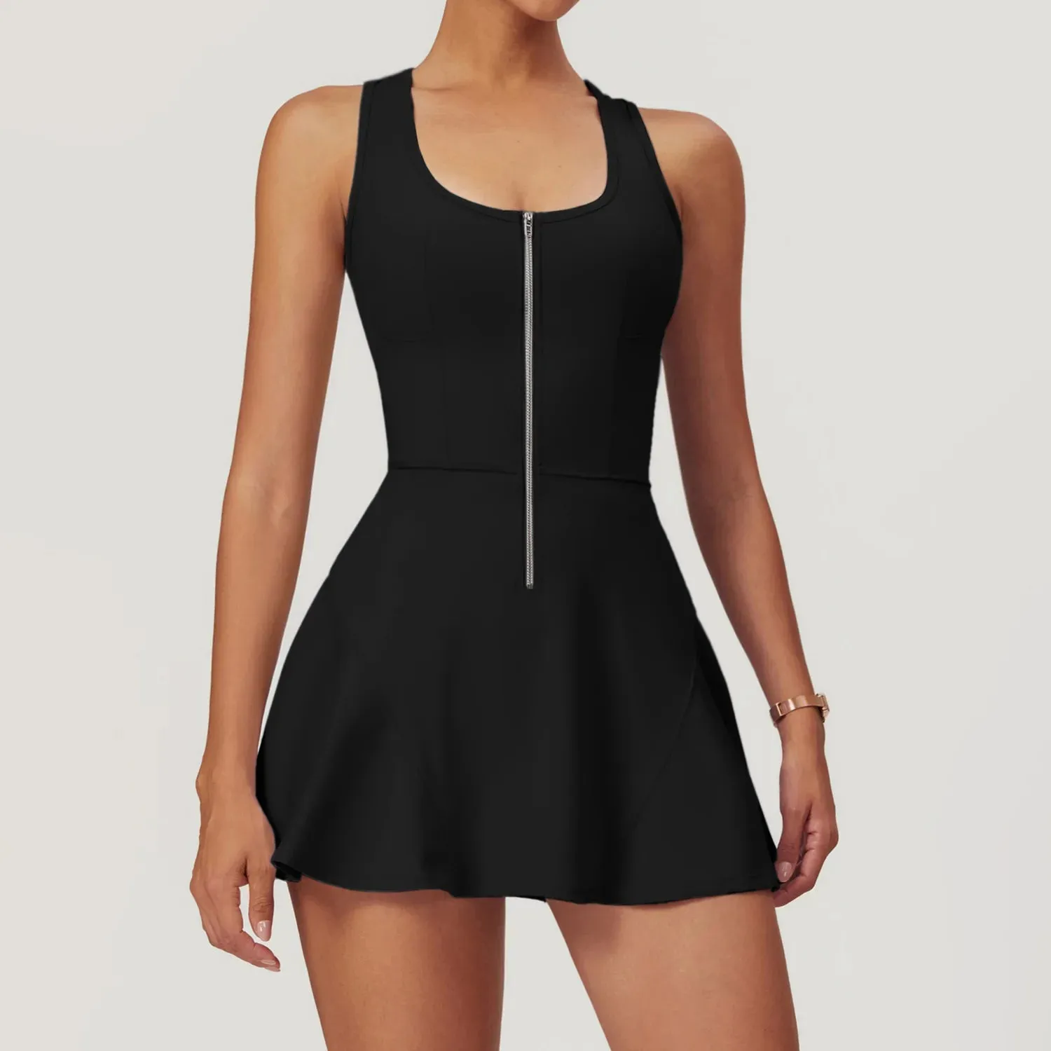 Activewear Zipper Dress with Shorts