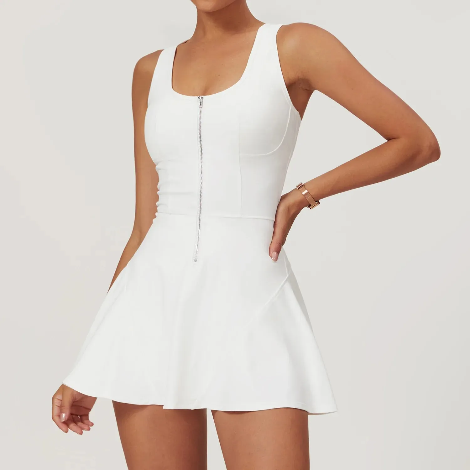 Activewear Zipper Dress with Shorts