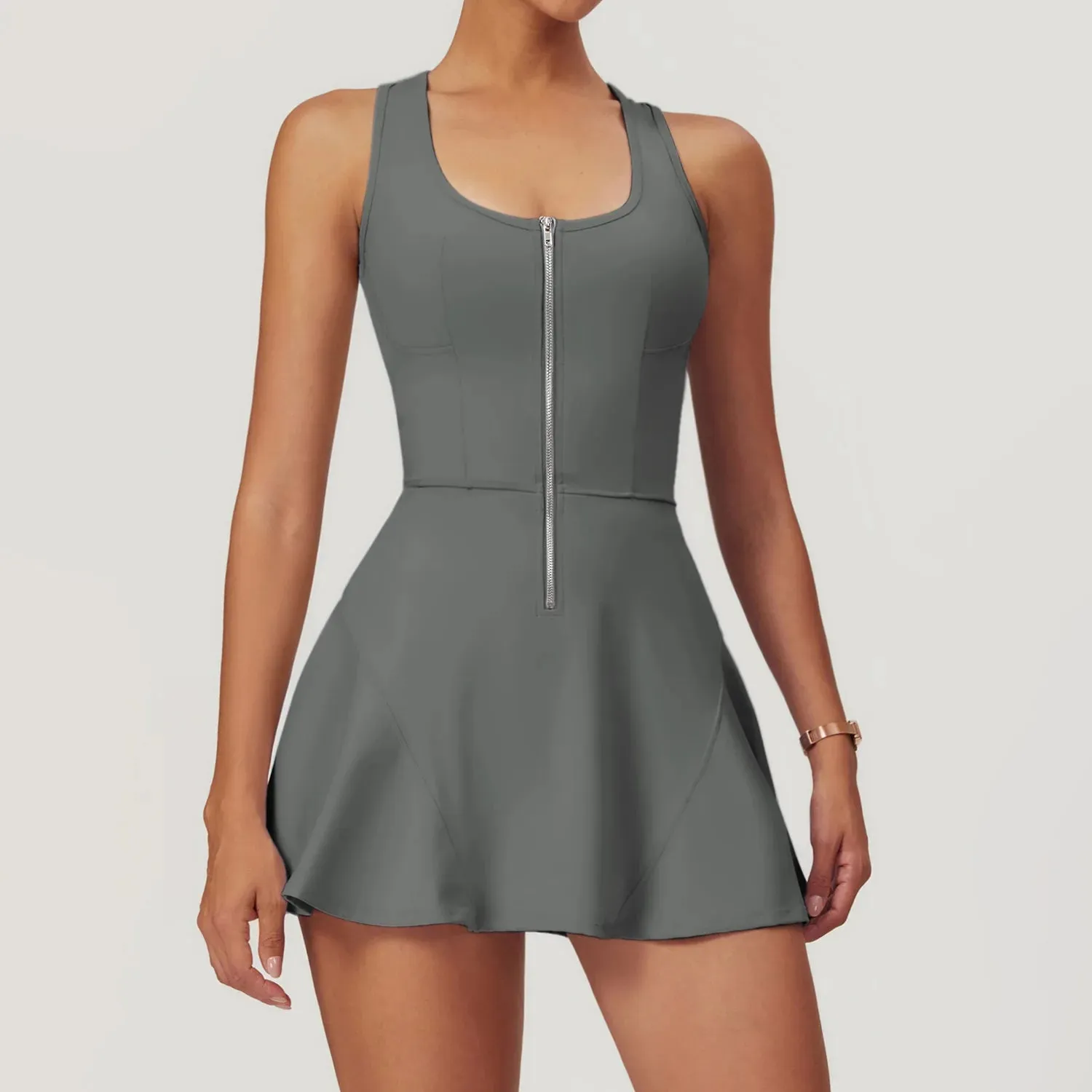 Activewear Zipper Dress with Shorts