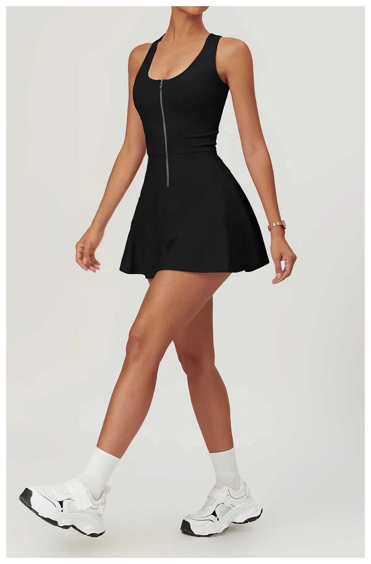 Activewear Zipper Dress with Shorts