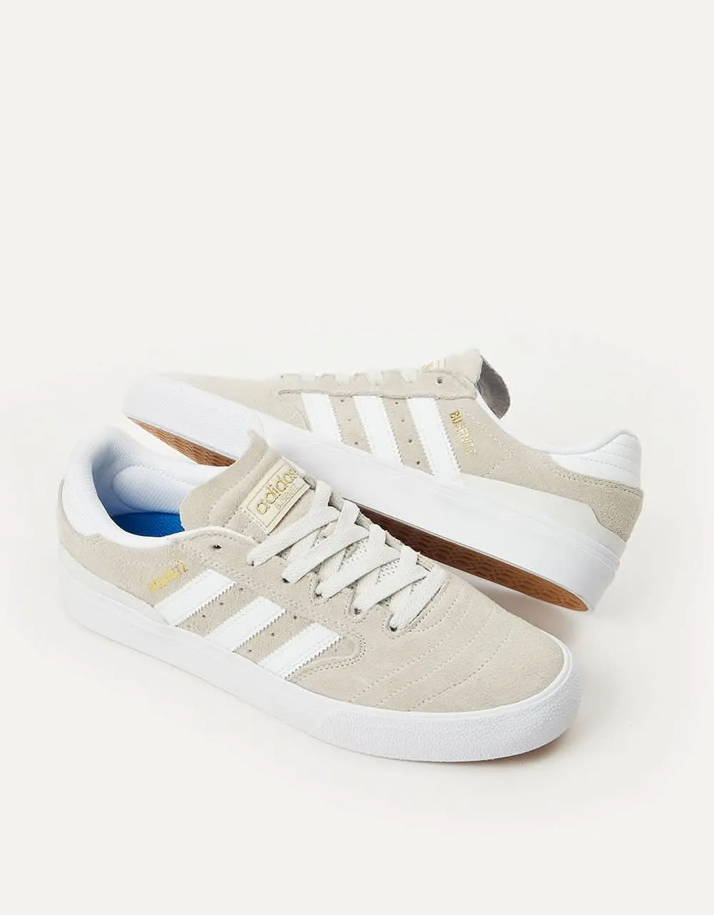 adidas Busenitz Vulc II Skate Shoes - Crystal White/White/Gold Metallic