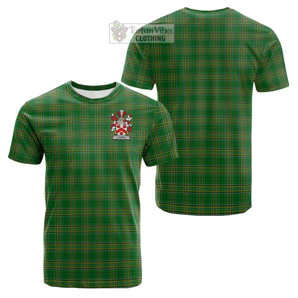 Agnew Irish Clan Tartan Cotton T-shirt with Coat of Arms