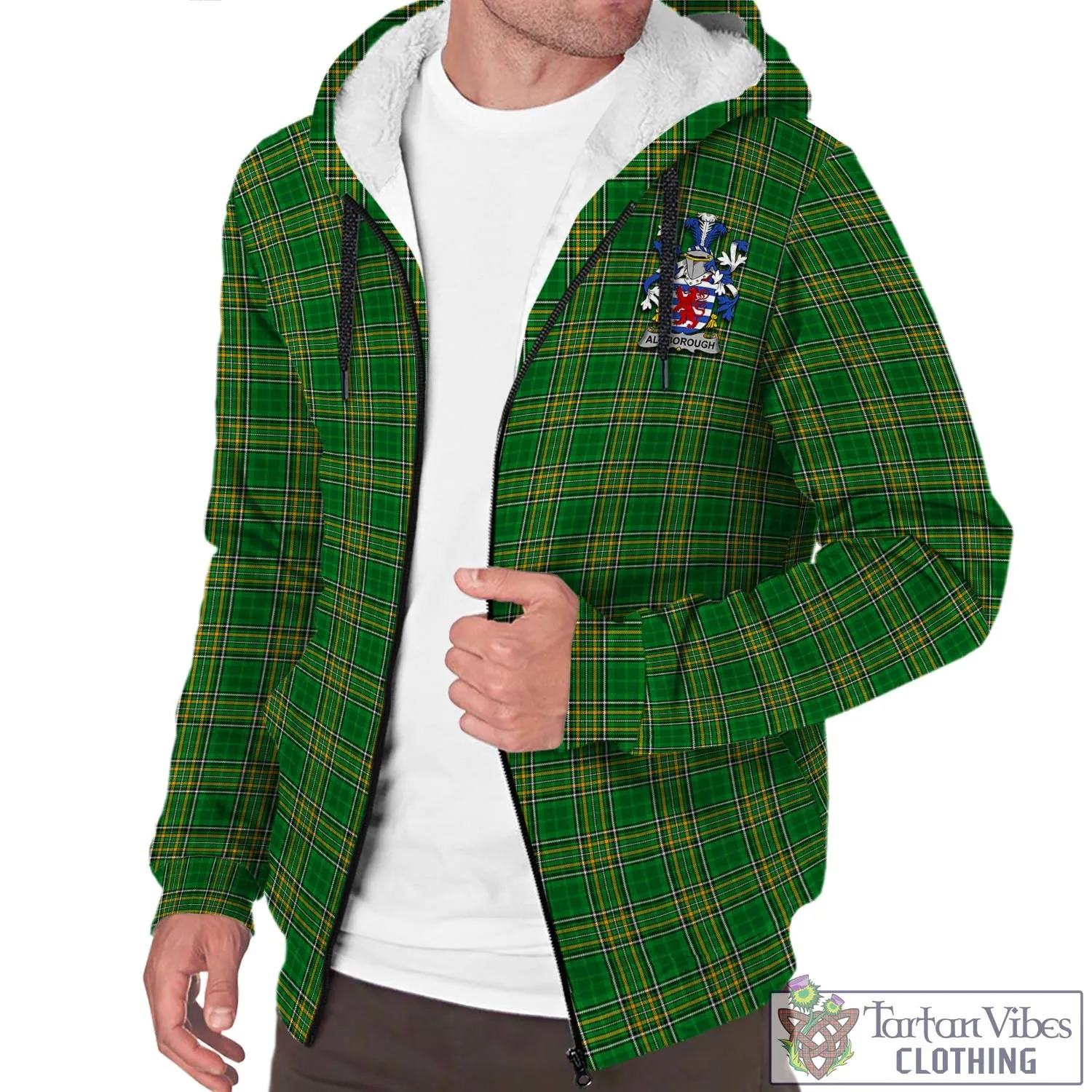 Aldborough Irish Clan Tartan Sherpa Hoodie with Coat of Arms