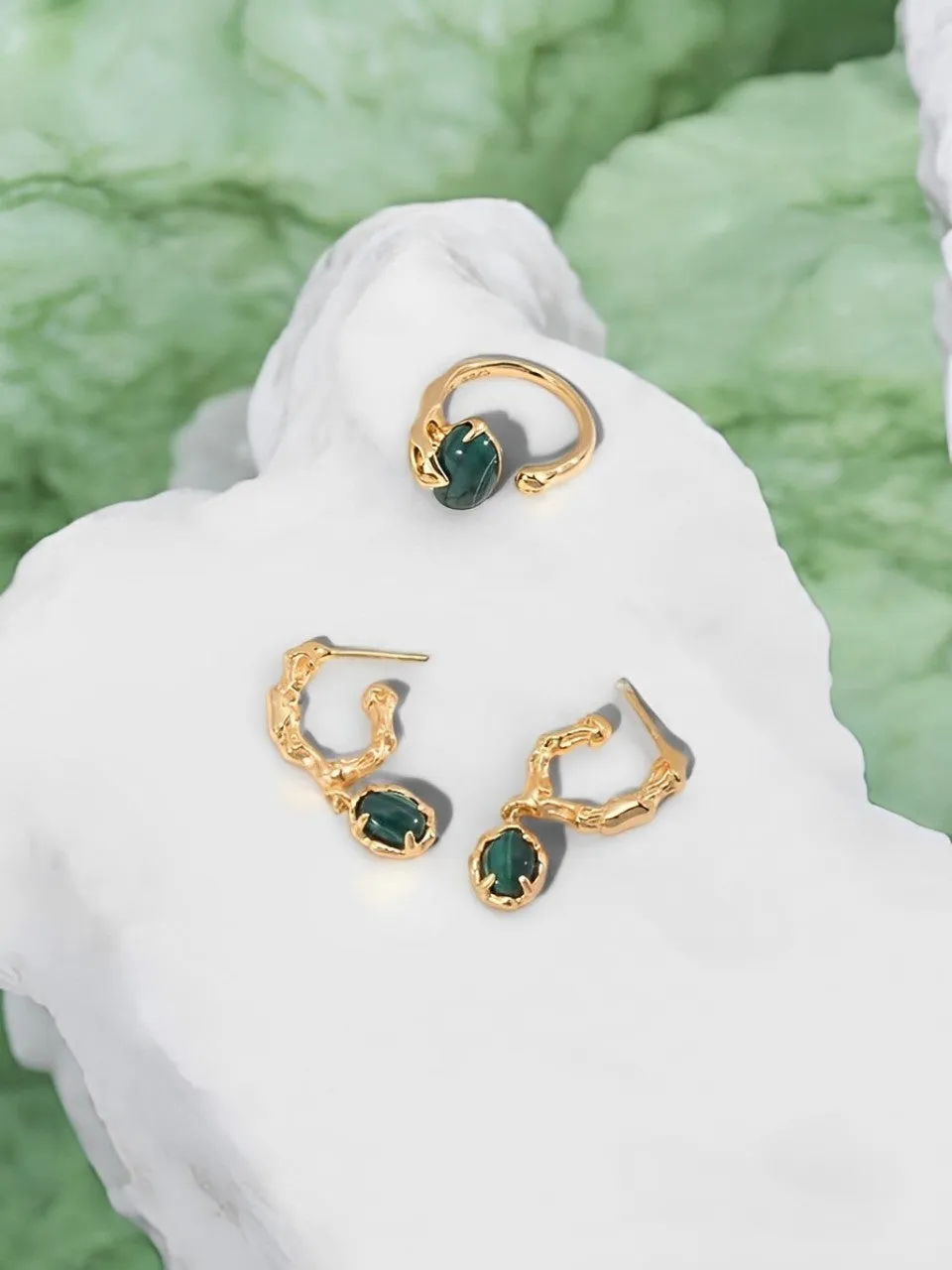 Alessandra - Green Malachite Hoop Earrings