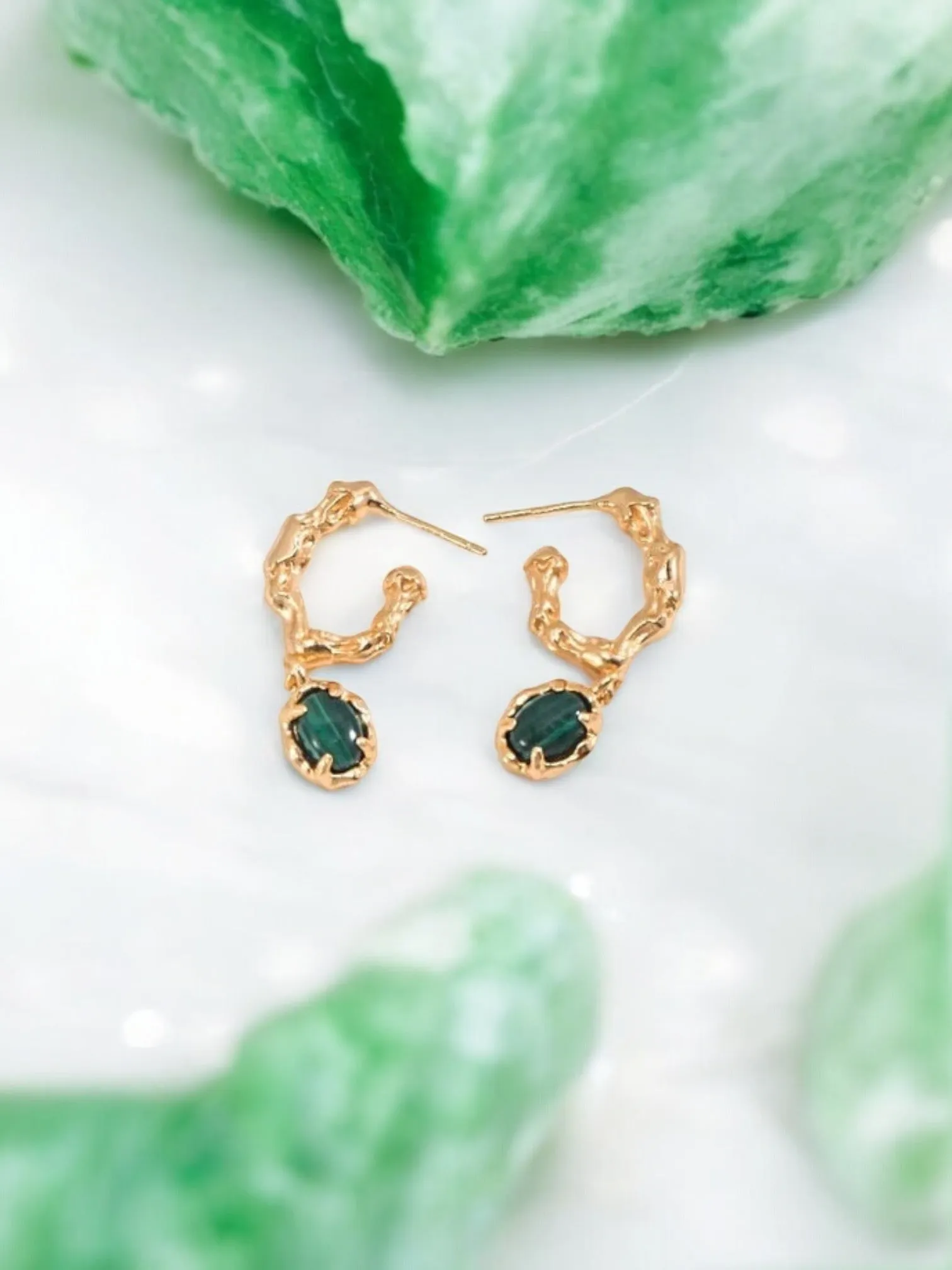 Alessandra - Green Malachite Hoop Earrings