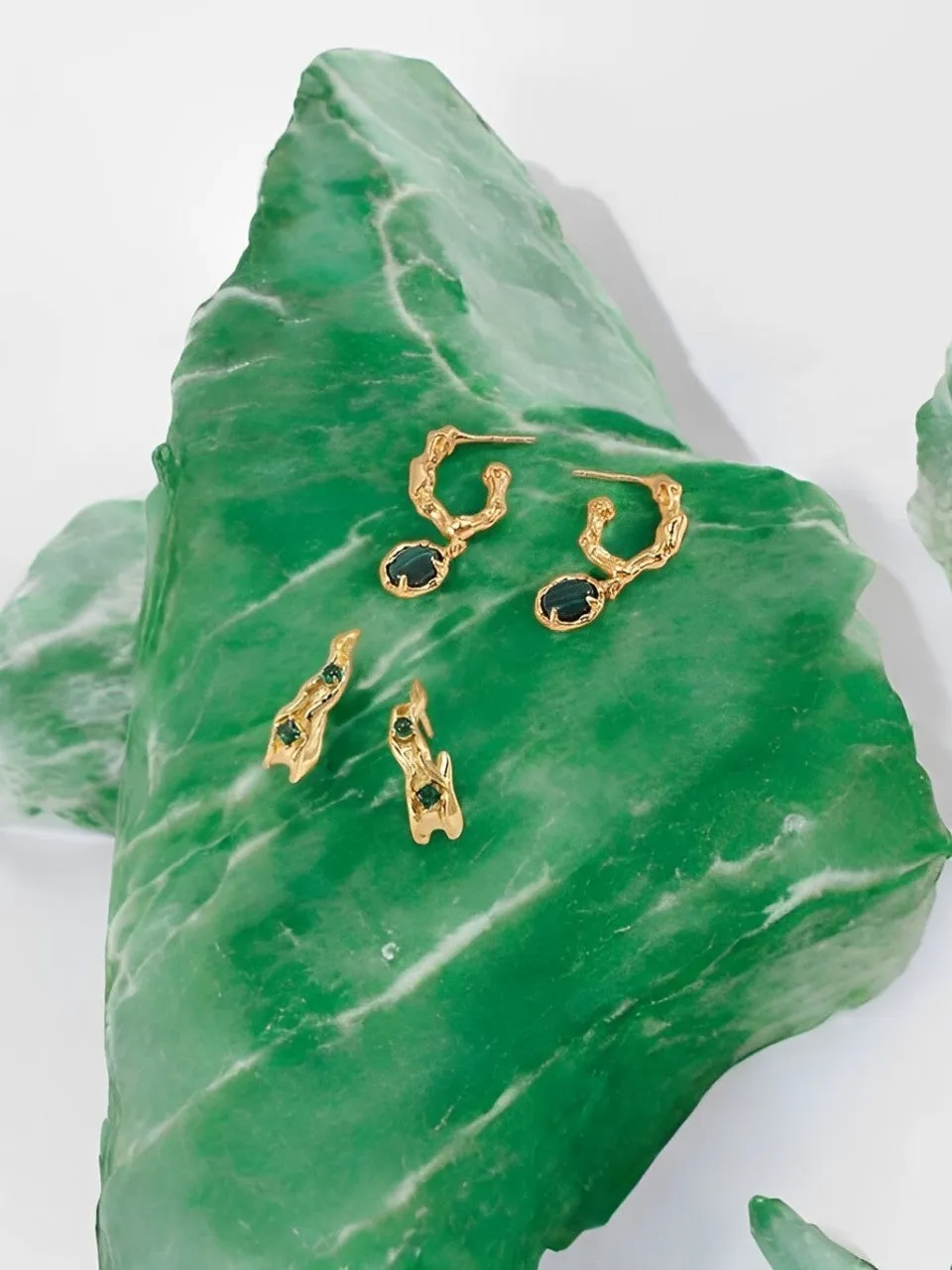 Alessandra - Green Malachite Hoop Earrings