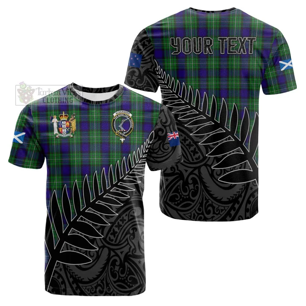 Alexander Crest Tartan Cotton T-shirt with New Zealand Silver Fern Half Style