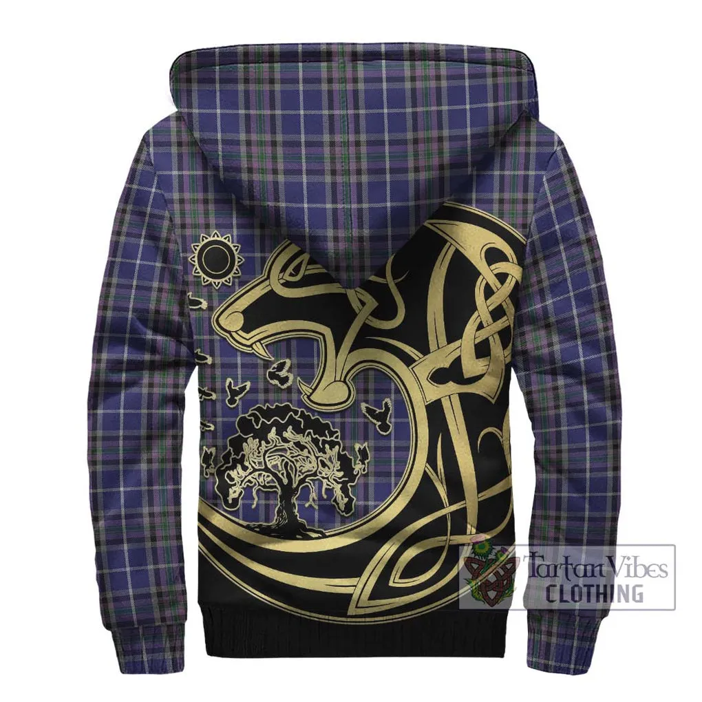 Alexander of Menstry Tartan Sherpa Hoodie with Family Crest Celtic Wolf Style