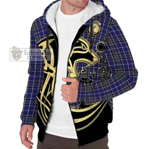 Alexander of Menstry Tartan Sherpa Hoodie with Family Crest Celtic Wolf Style