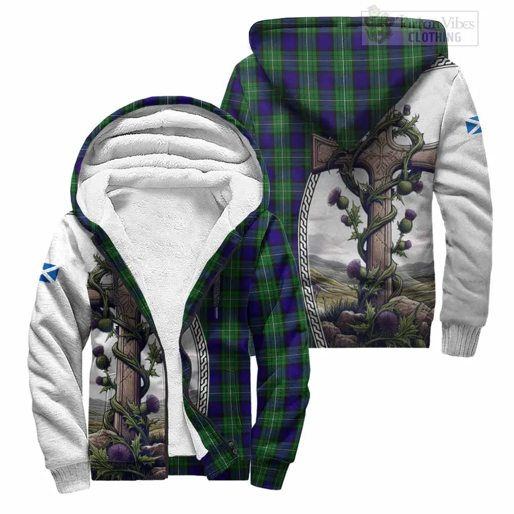 Alexander Tartan Sherpa Hoodie with Family Crest and St. Andrew's Cross Accented by Thistle Vines