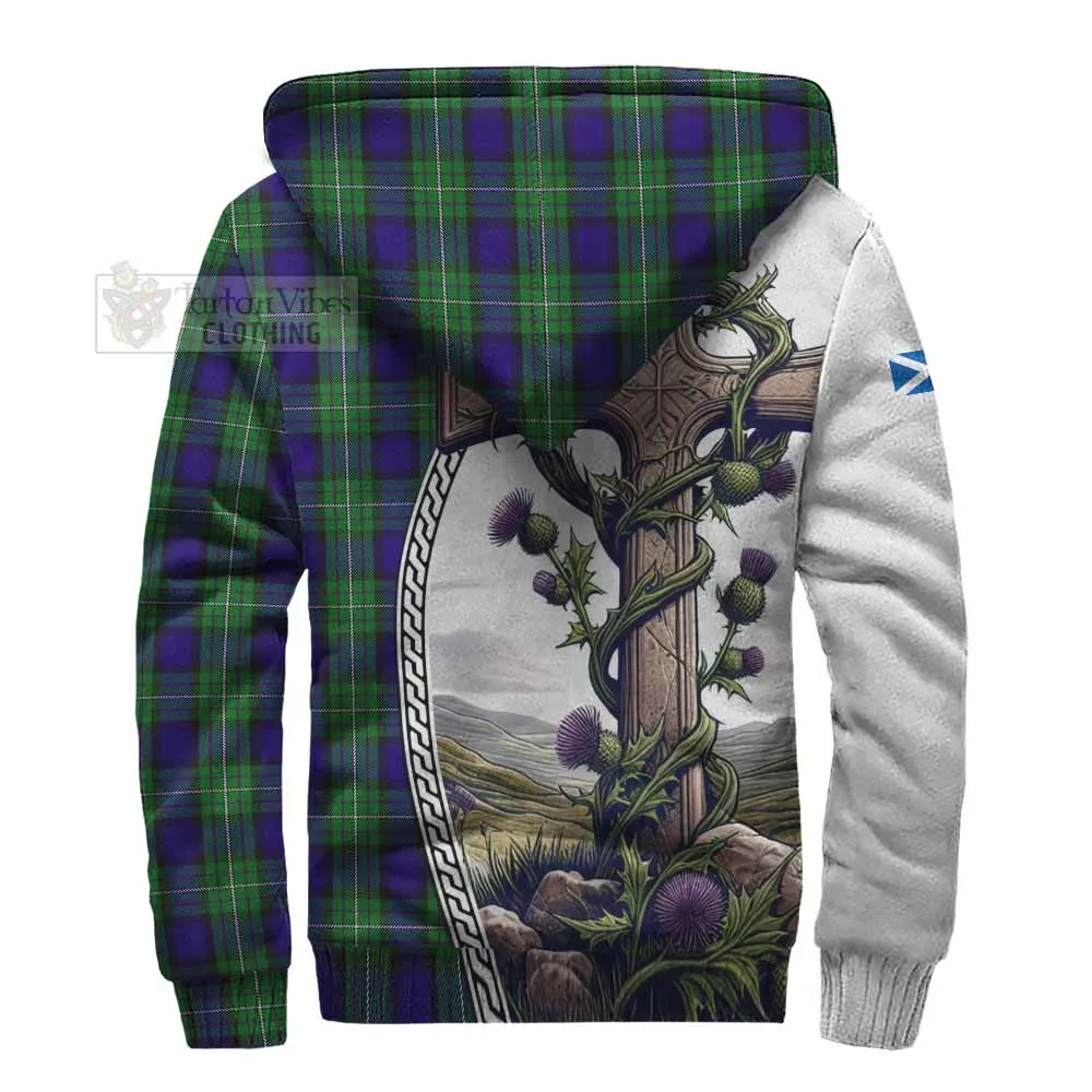 Alexander Tartan Sherpa Hoodie with Family Crest and St. Andrew's Cross Accented by Thistle Vines