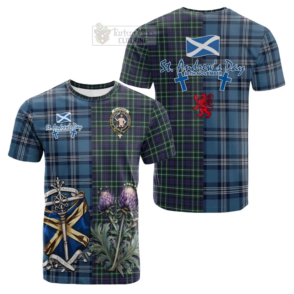 Allardice Tartan Cotton T-shirt Happy St. Andrew's Day Half Tartan Style