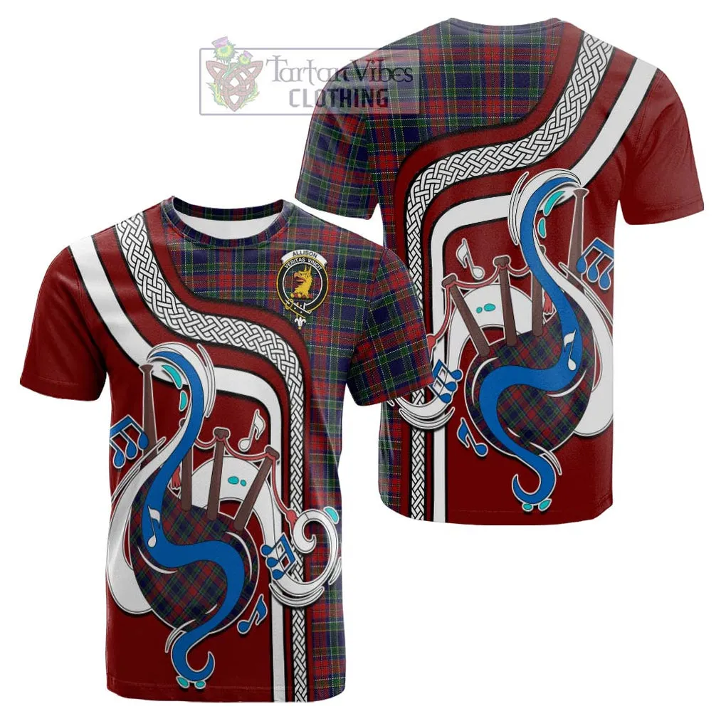 Allison Red Tartan Cotton T-shirt with Epic Bagpipe Style