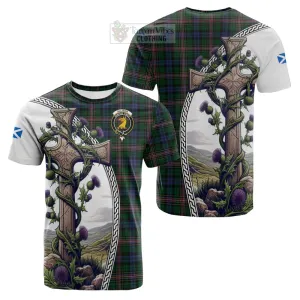 Allison Tartan Cotton T-shirt with Family Crest and St. Andrew's Cross Accented by Thistle Vines