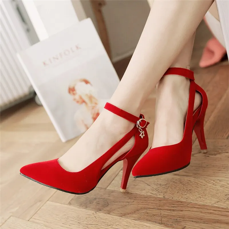 Amozae Classic Women Heels Shoes Elegant Pumps Women Shoes Fashion Red Blue Heeled Shoes Woman Office Party Wedding Shoes Large Size