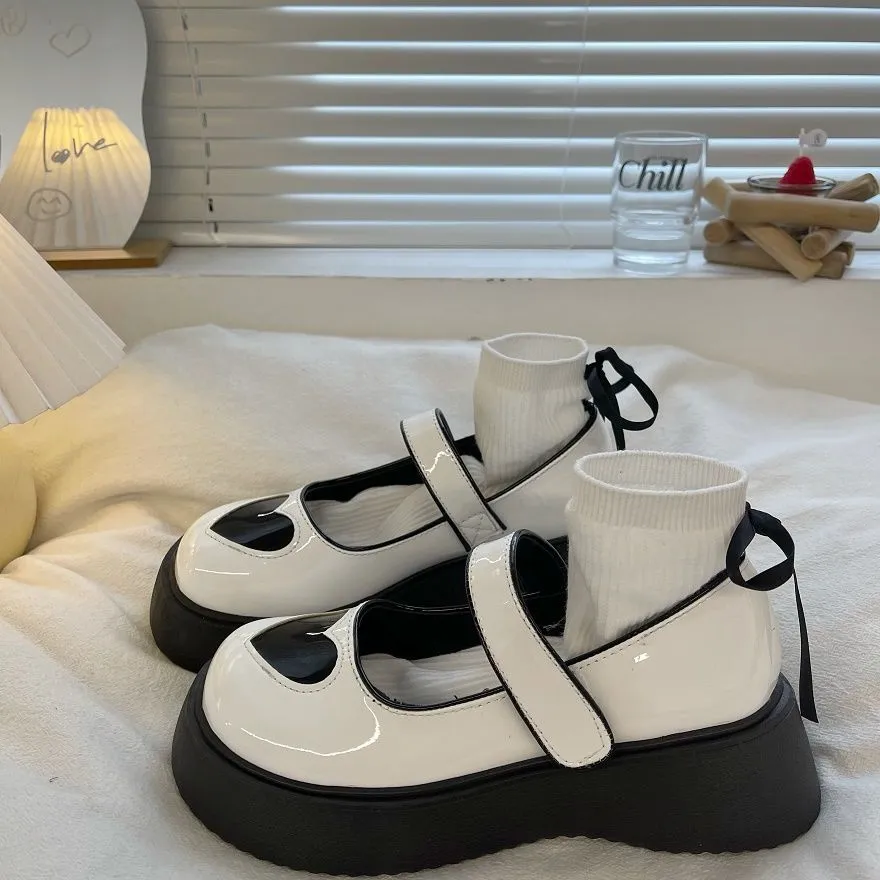 Amozae- Graduation Gift Big Sale  2024 Japanese Women Spring New Platform Love Kawaii Lolita White Black Shoes Fashion Vulcanize Flat Sneakers Rubber