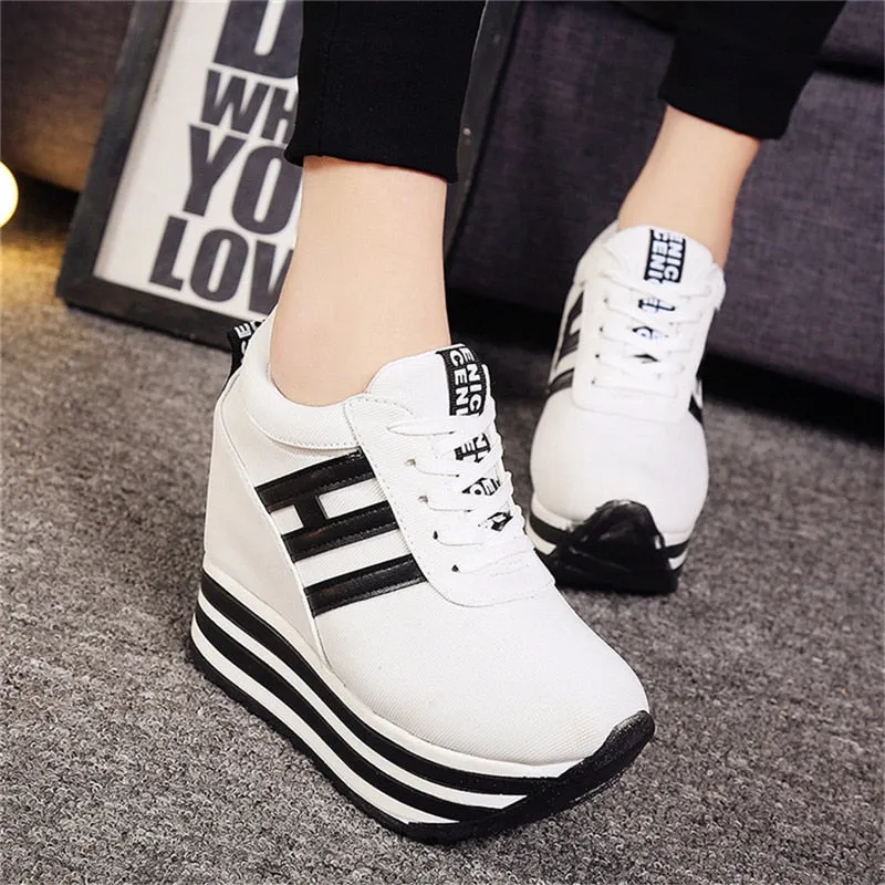 Amozae  High Flat Platform 9Cm Height Increasing Casual Shoes Woman Spring New Hidden Wedge Sneakers Female Vulcanize Shoes