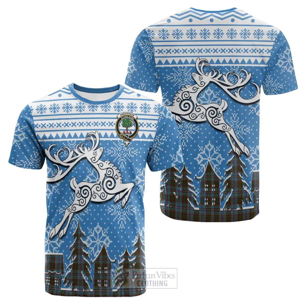 Anderson Clan Christmas Cotton T-shirt Celtic Reindeer Style