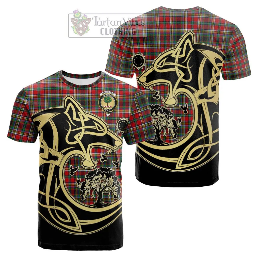 Anderson of Arbrake Tartan Cotton T-shirt with Family Crest Celtic Wolf Style