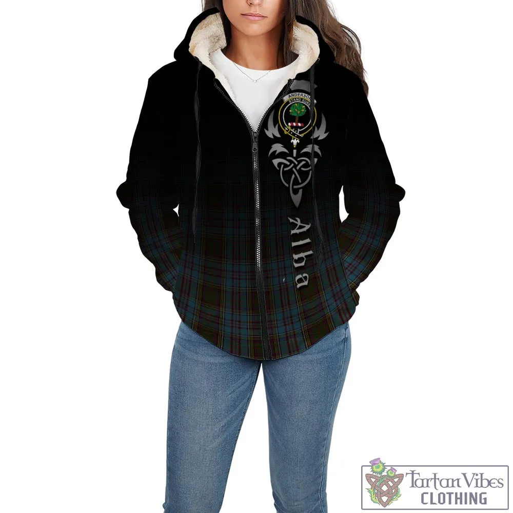 Anderson Tartan Sherpa Hoodie Featuring Alba Gu Brath Family Crest Celtic Inspired