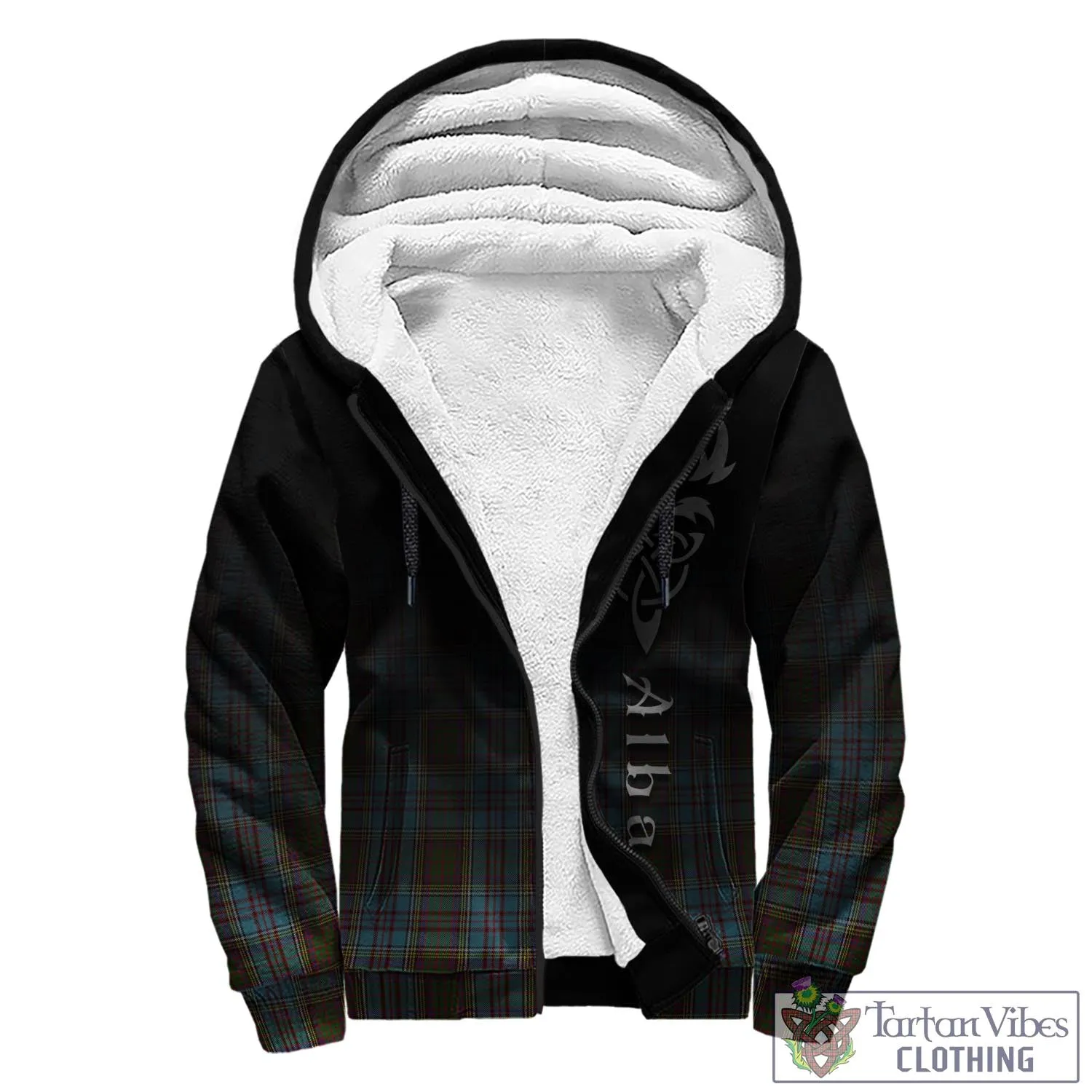 Anderson Tartan Sherpa Hoodie Featuring Alba Gu Brath Family Crest Celtic Inspired