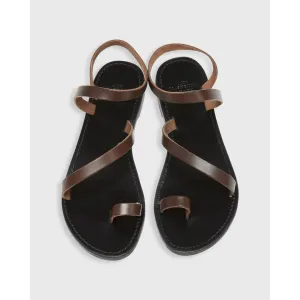 Ann Mashburn Diagonal Strap Sandal Dark Brown Leather