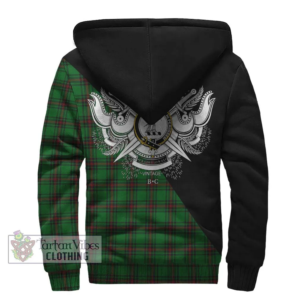 Anstruther Tartan Sherpa Hoodie with Family Crest and Military Logo Style