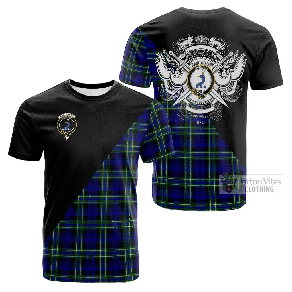 Arbuthnot Modern Tartan Cotton T-shirt with Family Crest and Military Logo Style