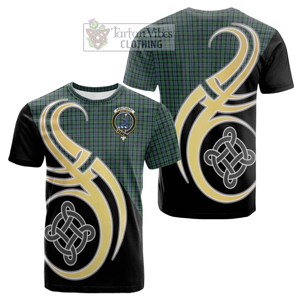 Arbuthnot Tartan Cotton T-shirt with Family Crest and Celtic Symbol Style