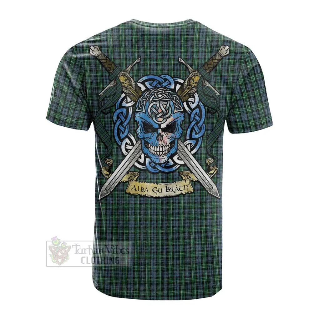 Arbuthnot Tartan Cotton T-shirt with Family Crest Celtic Skull Style