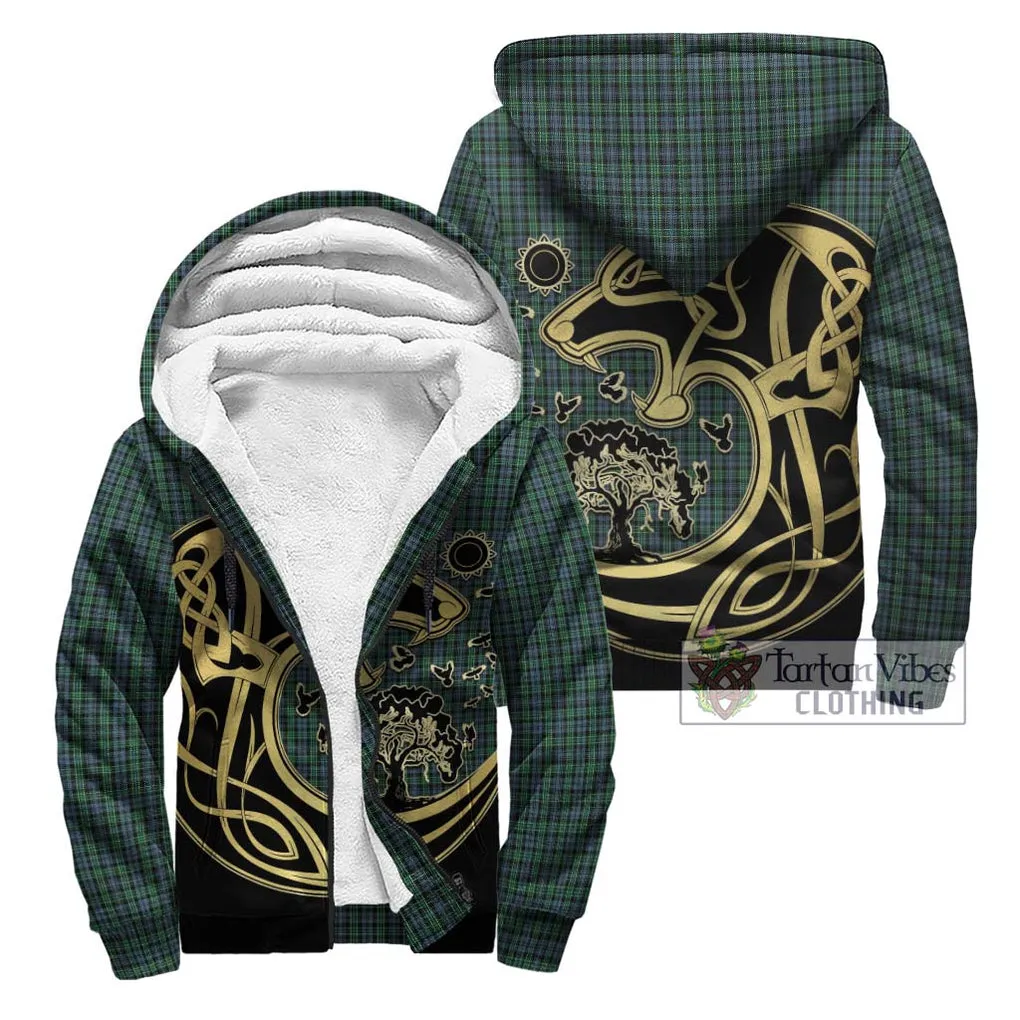 Arbuthnot Tartan Sherpa Hoodie with Family Crest Celtic Wolf Style