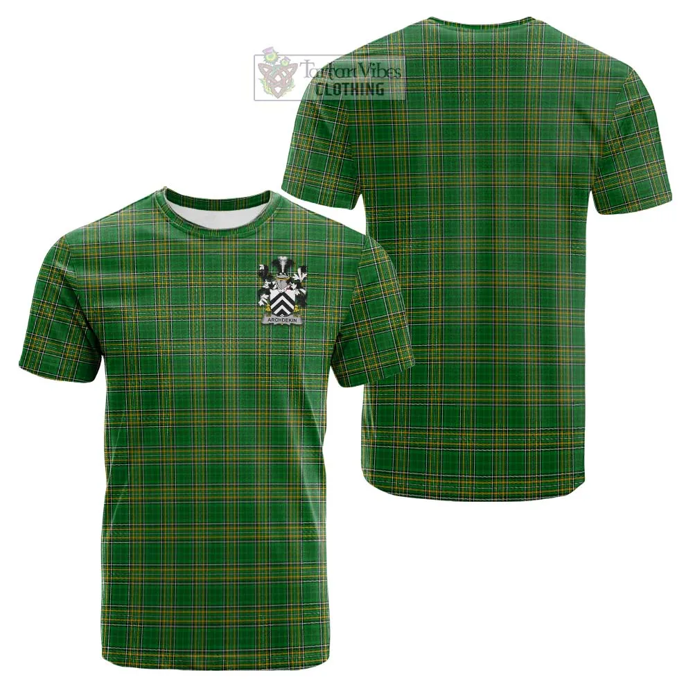 Archdekin Irish Clan Tartan Cotton T-shirt with Coat of Arms