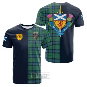 Armstrong Ancient Tartan Cotton T-shirt Alba with Scottish Lion Royal Arm Half Style