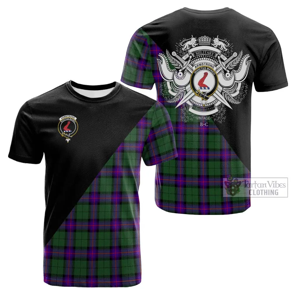 Armstrong Modern Tartan Cotton T-shirt with Family Crest and Military Logo Style