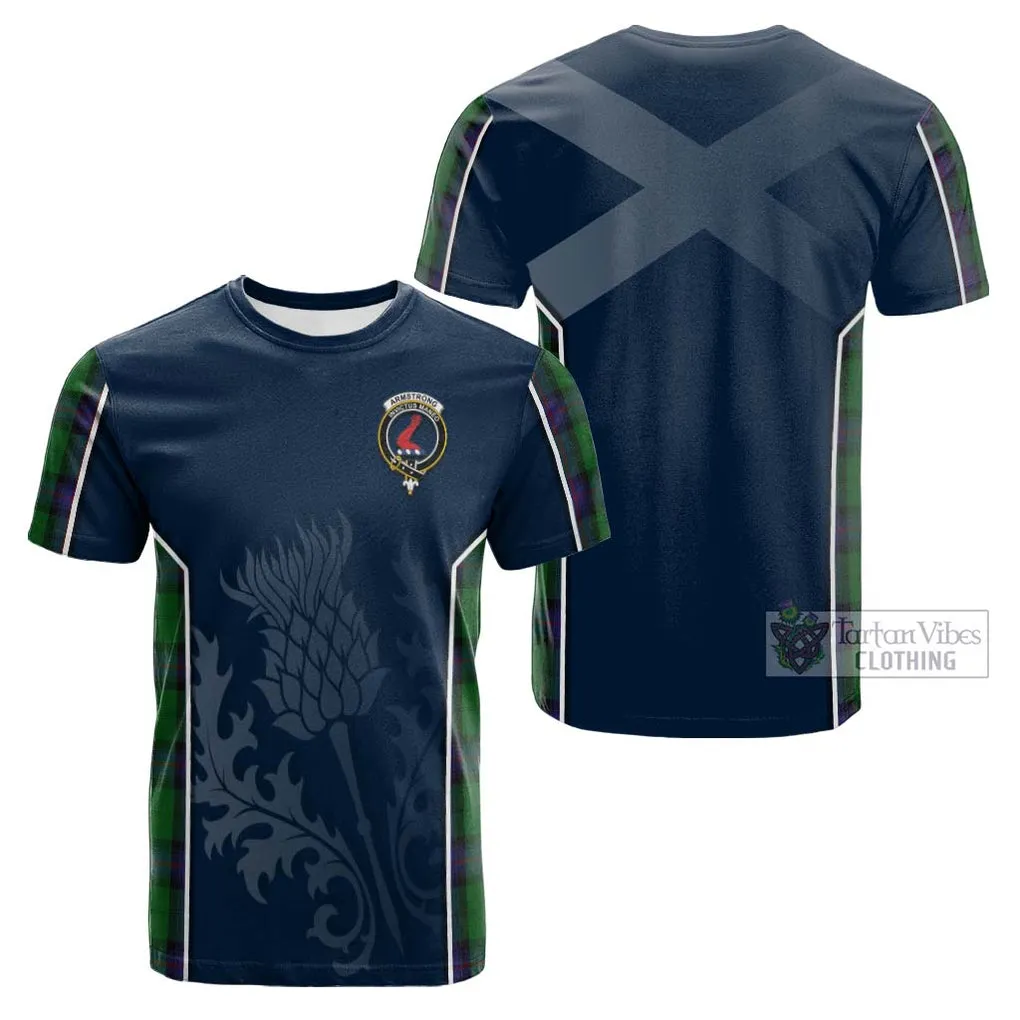 Armstrong Tartan Cotton T-shirt with Family Crest and Scottish Thistle Vibes Sport Style