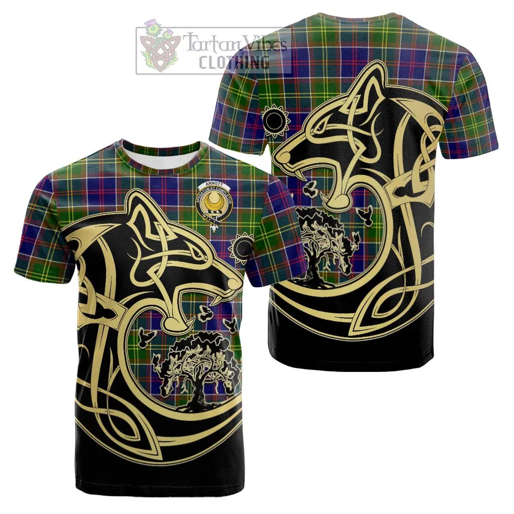 Arnott Tartan Cotton T-shirt with Family Crest Celtic Wolf Style