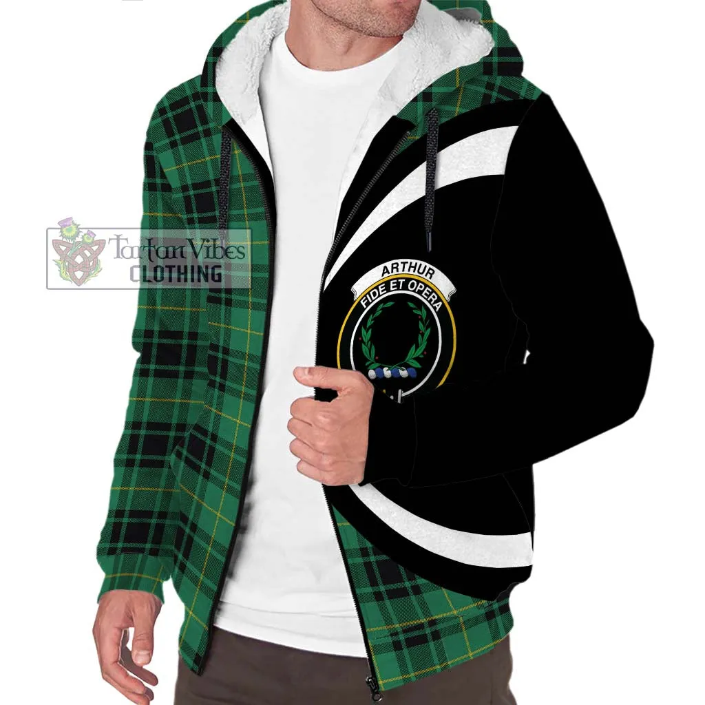 Arthur Ancient Tartan Sherpa Hoodie with Family Crest Circle Style