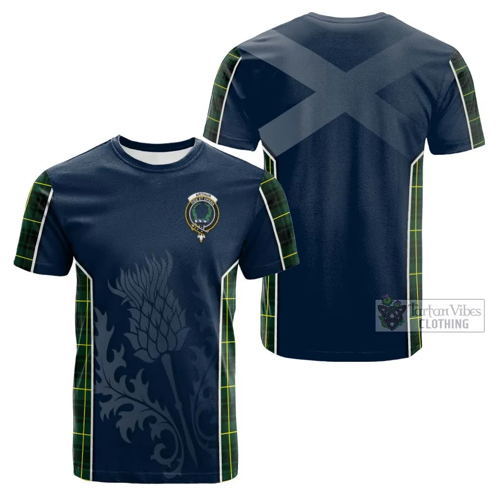 Arthur Modern Tartan Cotton T-shirt with Family Crest and Scottish Thistle Vibes Sport Style